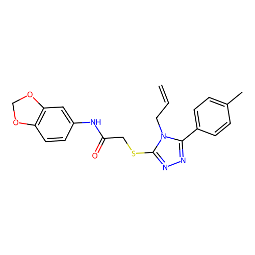 2-((4-allyl-5-(p-tolyl)-4H-1,2,4-triazol-3-yl)thio)-N-(benzo[d][1,3]dioxol-5-yl)acetamide structure