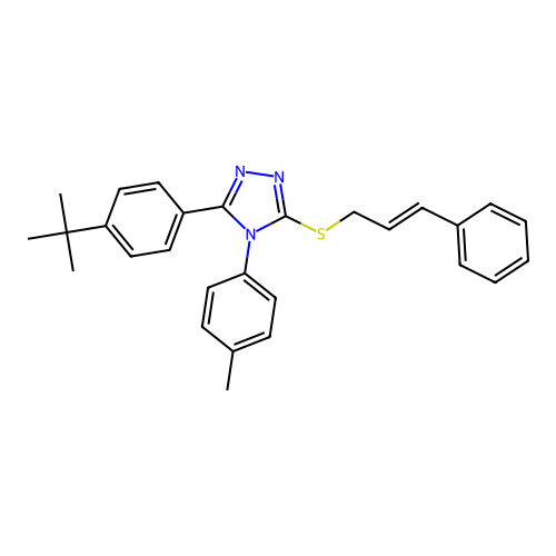 3-(4-(tert-butyl)phenyl)-5-(cinnamylthio)-4-(p-tolyl)-4H-1,2,4-triazole structure
