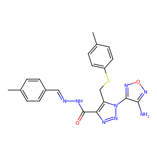 (E)-1-(4-amino-1,2,5-oxadiazol-3-yl)-N'-(4-methylbenzylidene)-5-((p-tolylthio)methyl)-1H-1,2,3-triazole-4-carbohydrazide structure