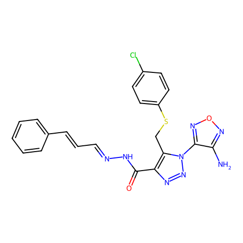 (E)-1-(4-amino-1,2,5-oxadiazol-3-yl)-5-(((4-chlorophenyl)thio)methyl)-N'-((E)-3-phenylallylidene)-1H-1,2,3-triazole-4-carbohydrazide structure