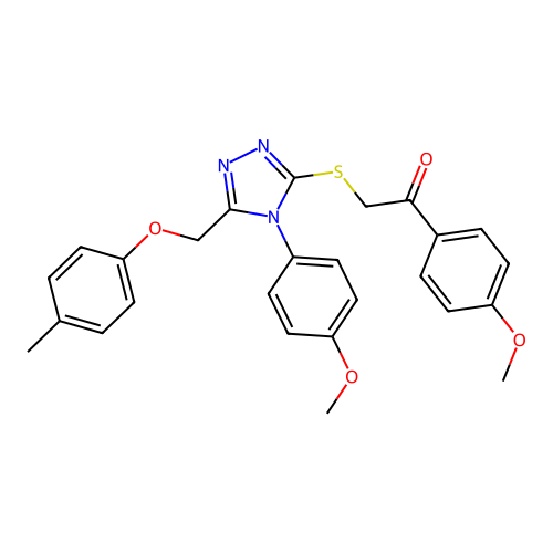 1-(4-methoxyphenyl)-2-((4-(4-methoxyphenyl)-5-((p-tolyloxy)methyl)-4H-1,2,4-triazol-3-yl)thio)ethanone structure