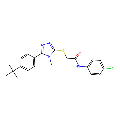 2-((5-(4-(tert-butyl)phenyl)-4-methyl-4H-1,2,4-triazol-3-yl)thio)-N-(4-chlorophenyl)acetamide structure