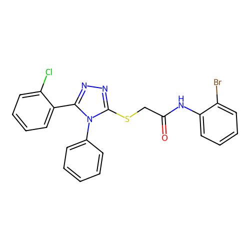 N-(2-bromophenyl)-2-[[5-(2-chlorophenyl)-4-phenyl-1,2,4-triazol-3-yl]sulfanyl]acetamide structure