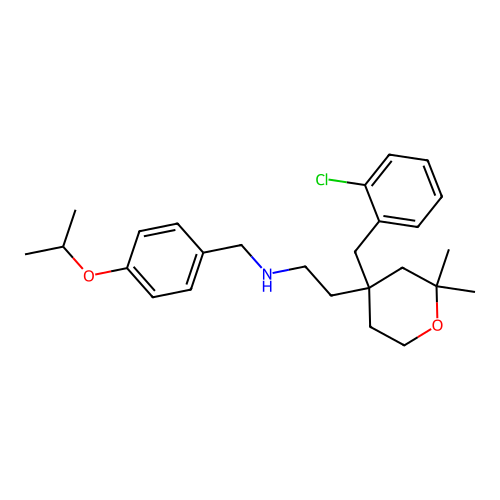 {2-[4-(2-chlorobenzyl)-6,6-dimethyltetrahydro-pyran-4-yl]ethyl}-(4-isopropoxybenzyl)amine structure