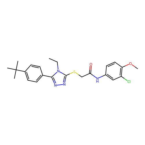 2-{[5-(4-tert-butylphenyl)-4-ethyl-4H-1,2,4-triazol-3-yl]sulfanyl}-N-(3-chloro-4-methoxyphenyl)acetamide structure