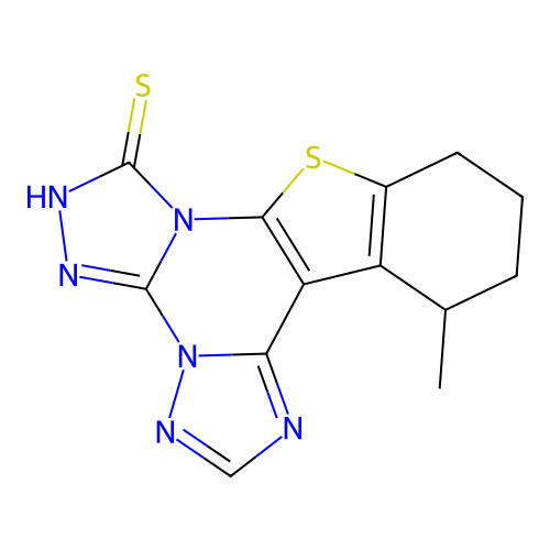 13-methyl-10,11,12,13-tetrahydro[1]benzothieno[3,2-e]bis[1,2,4]triazolo[4,3-a:1',5'-c]pyrimidine-7(6H)-thione structure