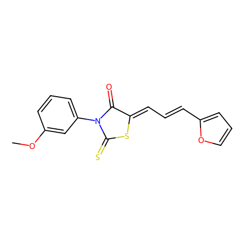 5-((2E)-3-(2-furyl)prop-2-enylidene)-3-(3-methoxyphenyl)-2-thioxo-1,3-thiazoli din-4-one structure