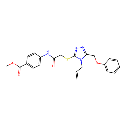 Methyl 4-[[2-[[5-(phenoxymethyl)-4-prop-2-enyl-1,2,4-triazol-3-yl]sulfanyl]acetyl]amino]benzoate structure
