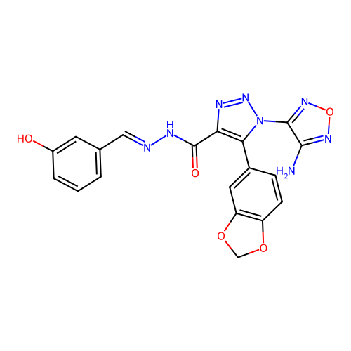 (E)-1-(4-amino-1,2,5-oxadiazol-3-yl)-5-(benzo[d][1,3]dioxol-5-yl)-N'-(3-hydroxybenzylidene)-1H-1,2,3-triazole-4-carbohydrazide structure