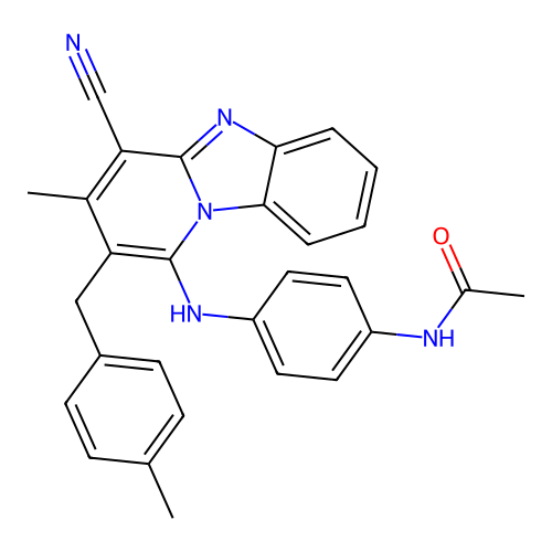N-(4-((4-cyano-3-methyl-2-(4-methylbenzyl)benzo[4,5]imidazo[1,2-a]pyridin-1-yl)amino)phenyl)acetamide structure
