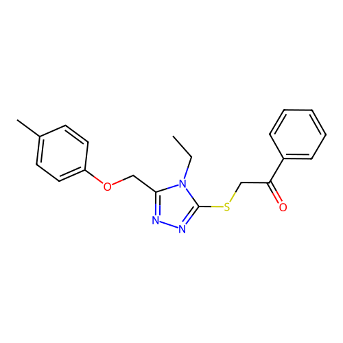 2-((4-ethyl-5-((p-tolyloxy)methyl)-4H-1,2,4-triazol-3-yl)thio)-1-phenylethanone structure