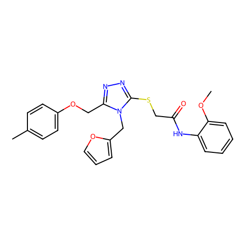 2-((4-(furan-2-ylmethyl)-5-((p-tolyloxy)methyl)-4H-1,2,4-triazol-3-yl)thio)-N-(2-methoxyphenyl)acetamide structure