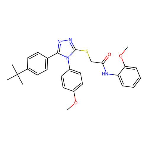 2-{5-[4-(tert-butyl)phenyl]-4-(4-methoxyphenyl)(1,2,4-triazol-3-ylthio)}-N-(2-methoxyphenyl)acetamide structure