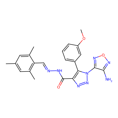(E)-1-(4-amino-1,2,5-oxadiazol-3-yl)-5-(3-methoxyphenyl)-N'-(2,4,6-trimethylbenzylidene)-1H-1,2,3-triazole-4-carbohydrazide structure