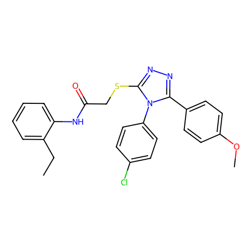 2-[[4-(4-chlorophenyl)-5-(4-methoxyphenyl)-1,2,4-triazol-3-yl]sulfanyl]-N-(2-ethylphenyl)acetamide structure