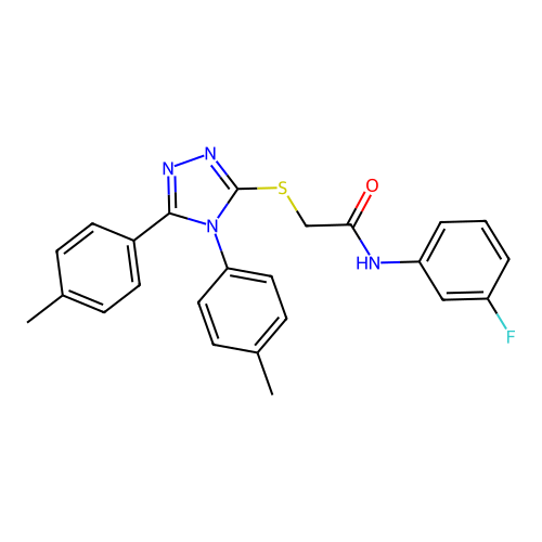 2-[[4,5-bis(4-methylphenyl)-1,2,4-triazol-3-yl]sulfanyl]-N-(3-fluorophenyl)acetamide structure