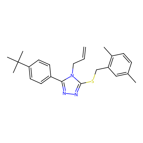 4-allyl-3-(4-(tert-butyl)phenyl)-5-((2,5-dimethylbenzyl)thio)-4H-1,2,4-triazole structure