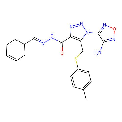 (E)-1-(4-amino-1,2,5-oxadiazol-3-yl)-N'-(cyclohex-3-en-1-ylmethylene)-5-((p-tolylthio)methyl)-1H-1,2,3-triazole-4-carbohydrazide structure