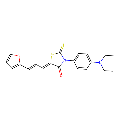 (Z)-3-(4-(diethylamino)phenyl)-5-((E)-3-(furan-2-yl)allylidene)-2-thioxothiazolidin-4-one structure