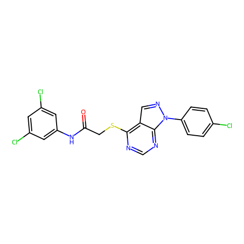 2-((1-(4-chlorophenyl)-1H-pyrazolo[3,4-d]pyrimidin-4-yl)thio)-N-(3,5-dichlorophenyl)acetamide structure
