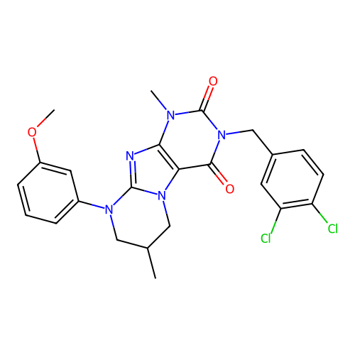 3-(3,4-dichlorobenzyl)-9-(3-methoxyphenyl)-1,7-dimethyl-6,7,8,9-tetrahydropyrimido[2,1-f]purine-2,4(1H,3H)-dione structure