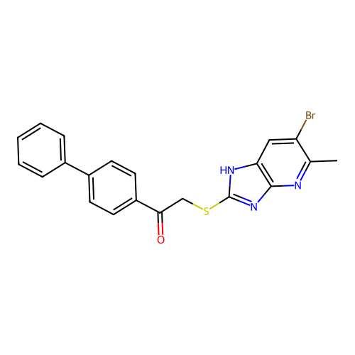 1-(biphenyl-4-yl)-2-[(6-bromo-5-methyl-3H-imidazo[4,5-b]pyridin-2-yl)sulfanyl]ethanone structure