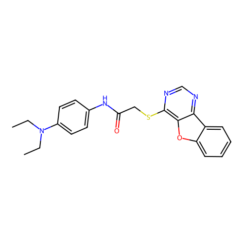 2-(benzofuro[3,2-d]pyrimidin-4-ylthio)-N-(4-(diethylamino)phenyl)acetamide structure