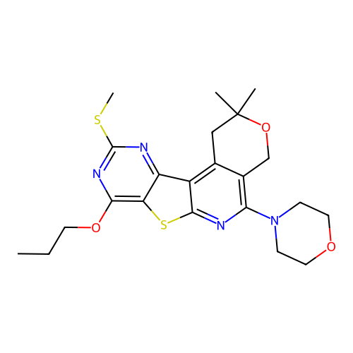 2,2-dimethyl-10-(methylsulfanyl)-5-(morpholin-4-yl)-8-propoxy-1,4-dihydro-2H-pyrano[4'',3'':4',5']pyrido[3',2':4,5]thieno[3,2-d]pyrimidine structure