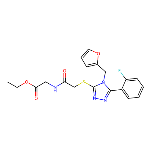 ethyl 2-(2-((5-(2-fluorophenyl)-4-(furan-2-ylmethyl)-4H-1,2,4-triazol-3-yl)thio)acetamido)acetate structure