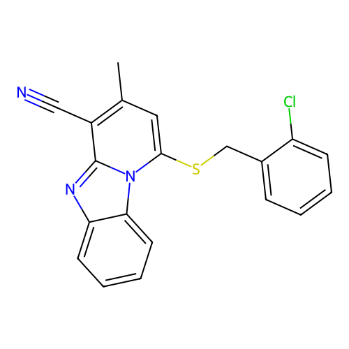 1-[(2-Chlorobenzyl)sulfanyl]-3-methylpyrido[1,2-a]benzimidazole-4-carbonitrile structure