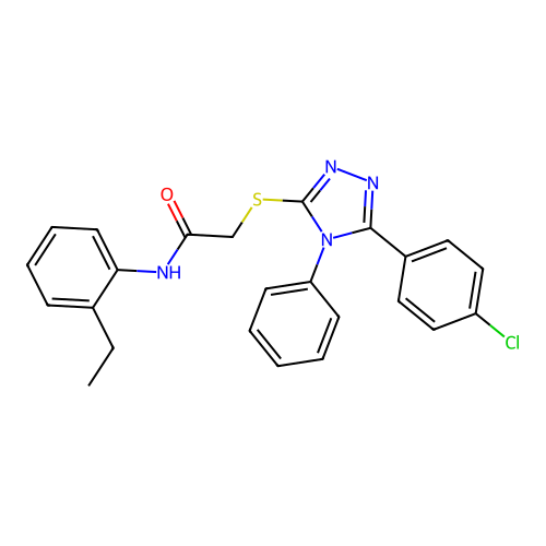 2-[[5-(4-chlorophenyl)-4-phenyl-1,2,4-triazol-3-yl]sulfanyl]-N-(2-ethylphenyl)acetamide structure