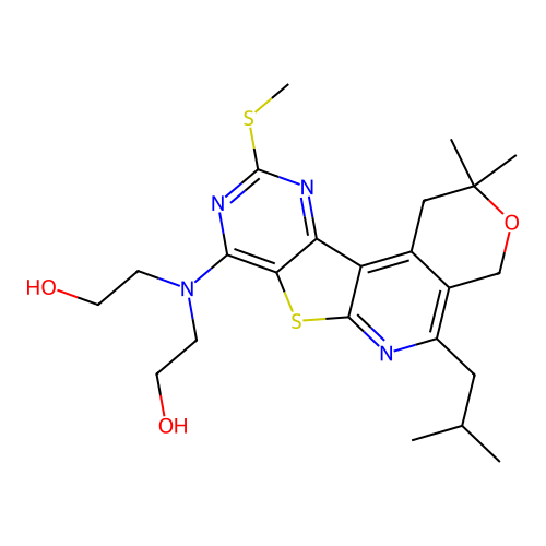 2,2'-((5-isobutyl-2,2-dimethyl-10-(methylthio)-2,4-dihydro-1H-pyrano[4'',3'':4',5']pyrido[3',2':4,5]thieno[3,2-d]pyrimidin-8-yl)azanediyl)diethanol structure