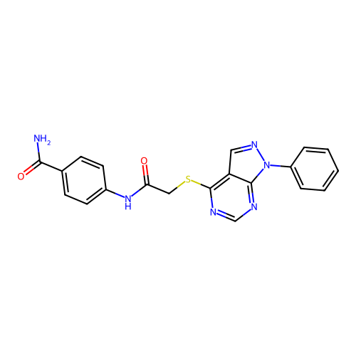 4-(2-((1-phenyl-1H-pyrazolo[3,4-d]pyrimidin-4-yl)thio)acetamido)benzamide structure