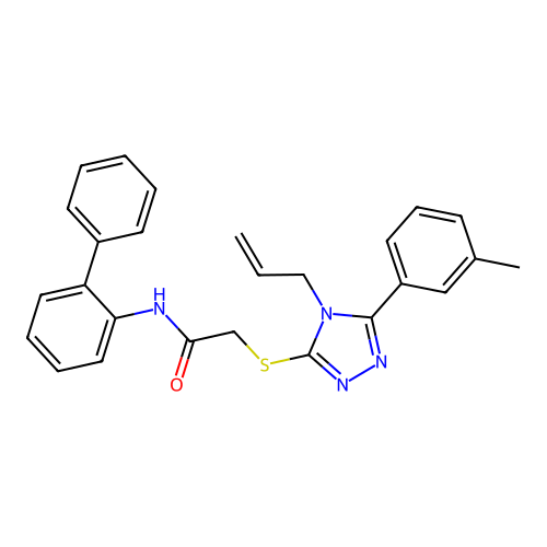 2-[[5-(3-methylphenyl)-4-prop-2-enyl-1,2,4-triazol-3-yl]sulfanyl]-N-(2-phenylphenyl)acetamide structure