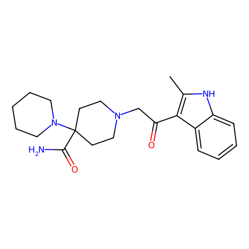 1'-(2-(2-methyl-1H-indol-3-yl)-2-oxoethyl)-[1,4'-bipiperidine]-4'-carboxamide structure