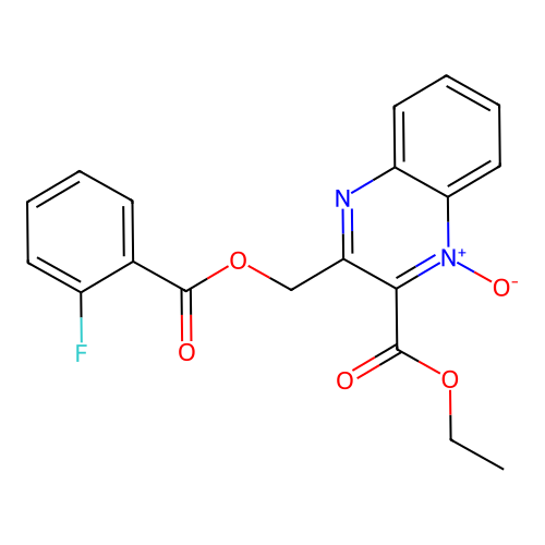 Ethyl 3-({[(2-fluorophenyl)carbonyl]oxy}methyl)quinoxaline-2-carboxylate 1-oxide structure