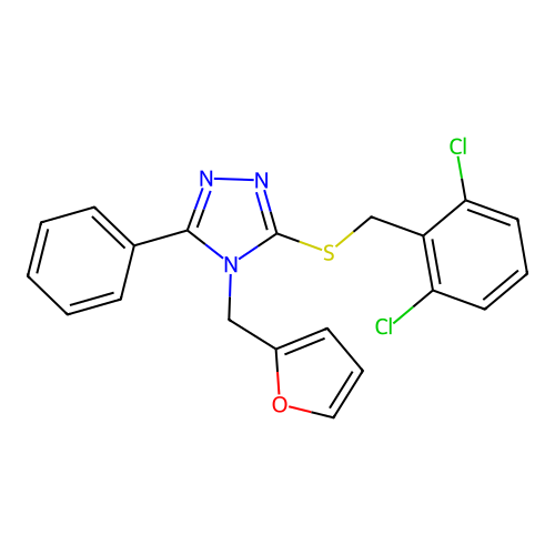 3-[(2,6-dichlorobenzyl)sulfanyl]-4-(furan-2-ylmethyl)-5-phenyl-4H-1,2,4-triazole structure