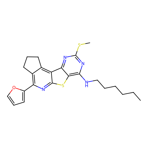 4-(furan-2-yl)-N-hexyl-9-(methylsulfanyl)-2,3-dihydro-1H-cyclopenta[4',5']pyrido[3',2':4,5]thieno[3,2-d]pyrimidin-7-amine structure