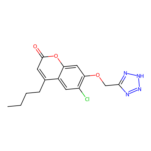 4-butyl-6-chloro-7-(1H-tetrazol-5-ylmethoxy)-2H-chromen-2-one structure