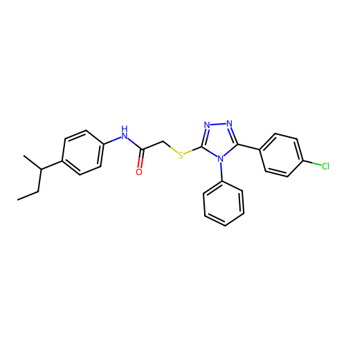 N-(4-butan-2-ylphenyl)-2-[[5-(4-chlorophenyl)-4-phenyl-1,2,4-triazol-3-yl]sulfanyl]acetamide structure