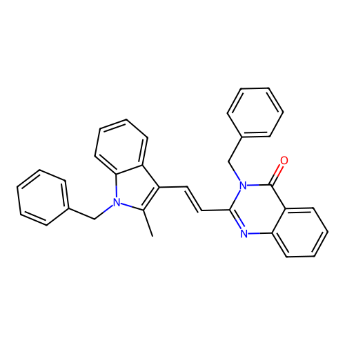 3-benzyl-2-[(E)-2-(1-benzyl-2-methyl-1H-indol-3-yl)ethenyl]quinazolin-4(3H)-one structure