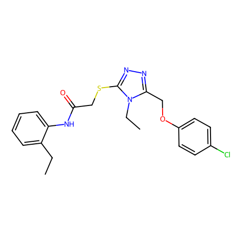 2-({5-[(4-chlorophenoxy)methyl]-4-ethyl-4H-1,2,4-triazol-3-yl}sulfanyl)-N-(2-ethylphenyl)acetamide structure