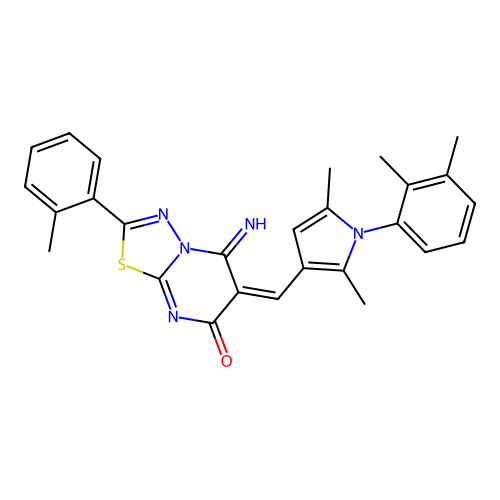 (E)-6-((1-(2,3-dimethylphenyl)-2,5-dimethyl-1H-pyrrol-3-yl)methylene)-5-imino-2-(o-tolyl)-5H-[1,3,4]thiadiazolo[3,2-a]pyrimidin-7(6H)-one structure