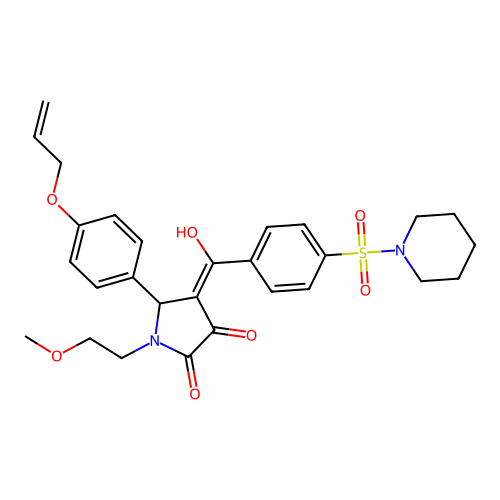 (4E)-4-[hydroxy-(4-piperidin-1-ylsulfonylphenyl)methylidene]-1-(2-methoxyethyl)-5-(4-prop-2-enoxyphenyl)pyrrolidine-2,3-dione structure