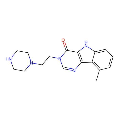 9-methyl-3-[2-(piperazin-1-yl)ethyl]-3,5-dihydro-4H-pyrimido[5,4-b]indol-4-one structure