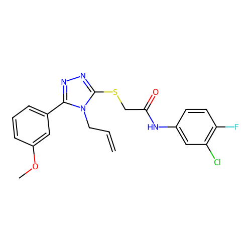 N-(3-chloro-4-fluorophenyl)-2-{[5-(3-methoxyphenyl)-4-(prop-2-en-1-yl)-4H-1,2,4-triazol-3-yl]sulfanyl}acetamide structure