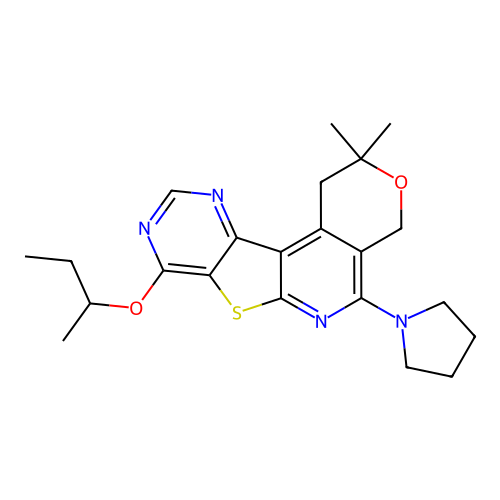 8-(butan-2-yloxy)-2,2-dimethyl-5-(pyrrolidin-1-yl)-1,4-dihydro-2H-pyrano[4'',3'':4',5']pyrido[3',2':4,5]thieno[3,2-d]pyrimidine structure