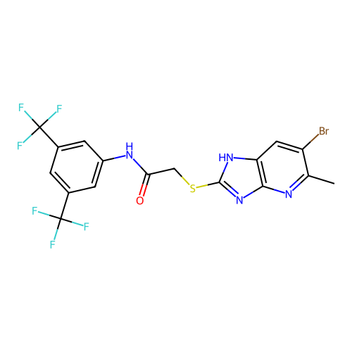 N-[3,5-bis(trifluoromethyl)phenyl]-2-[(6-bromo-5-methyl-1H-imidazo[4,5-b]pyridin-2-yl)sulfanyl]acetamide structure