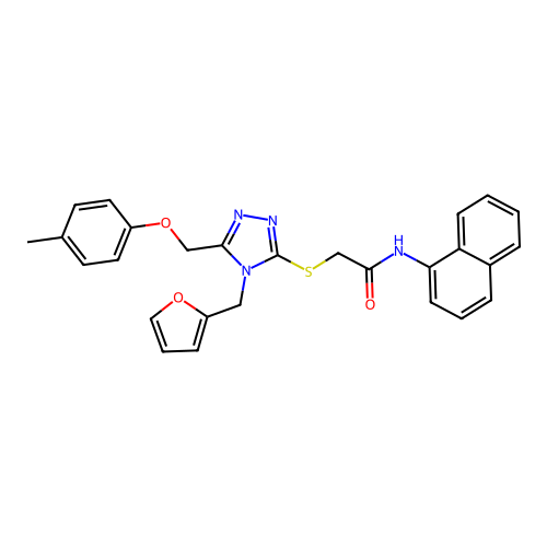 2-((4-(furan-2-ylmethyl)-5-((p-tolyloxy)methyl)-4H-1,2,4-triazol-3-yl)thio)-N-(naphthalen-1-yl)acetamide structure