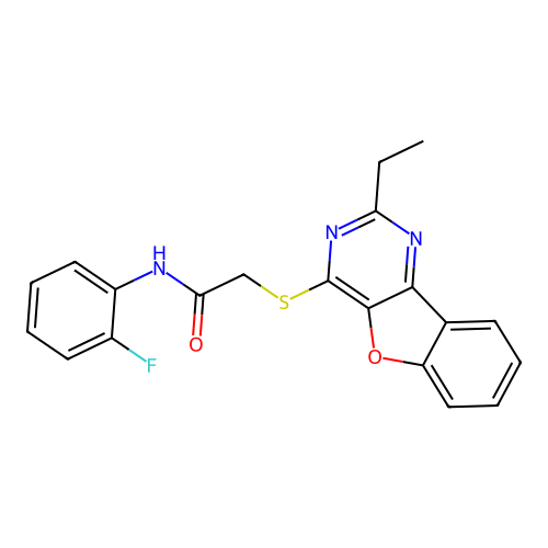 2-((2-ethylbenzofuro[3,2-d]pyrimidin-4-yl)thio)-N-(2-fluorophenyl)acetamide structure